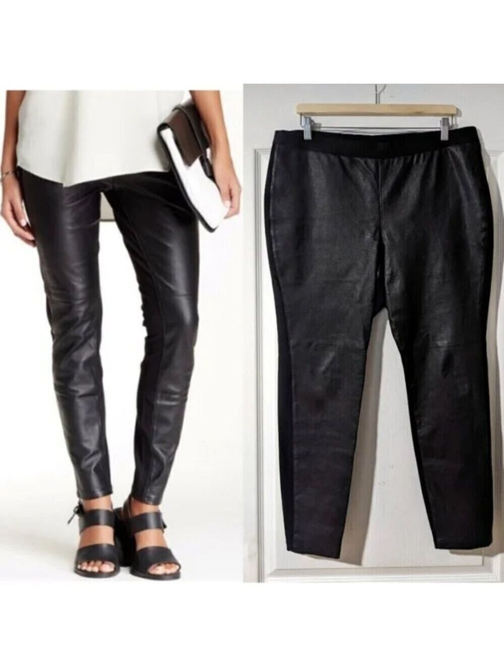 Eileen Fisher | front panel lamb leather leggings in black
